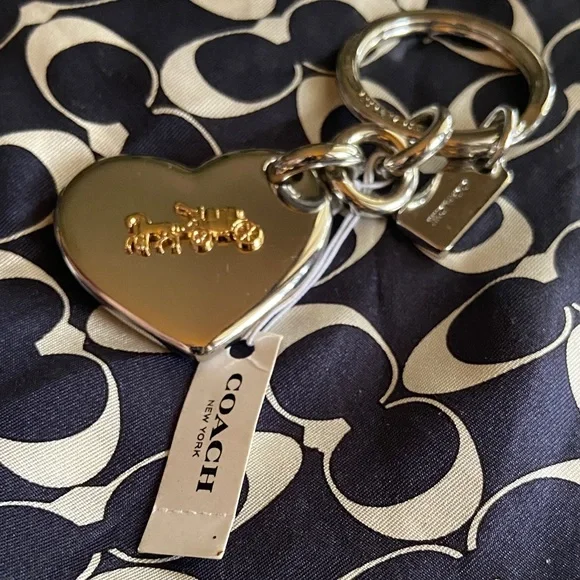 Coach Gold Heart Keychain with Logo Charm - Picture 2 of 4